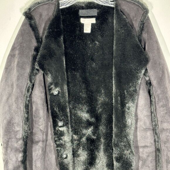 H&M Faux Suede Faux Fur Reversible Long Coat Jacket Size 6 - Picture 8 of 14